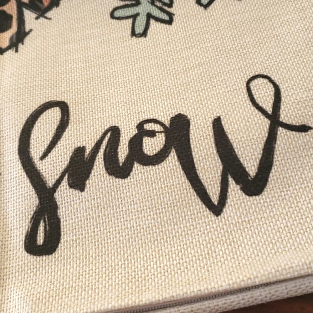 Christmas Pillow Cover 18x18 Let It Snow | Linen Look Snowflake Print | Holiday